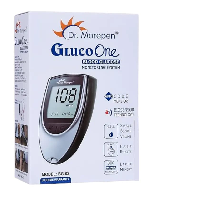 DR MOREPEN BG 03 GLUCO ONE GLUCOSE MONITORING SYSTEM GLUCOMETER - Image 1